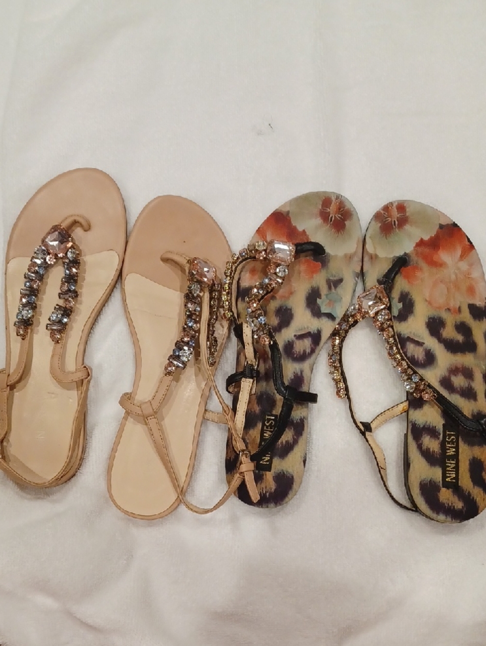 Nine West Beige and BlackT-Strap Sandals